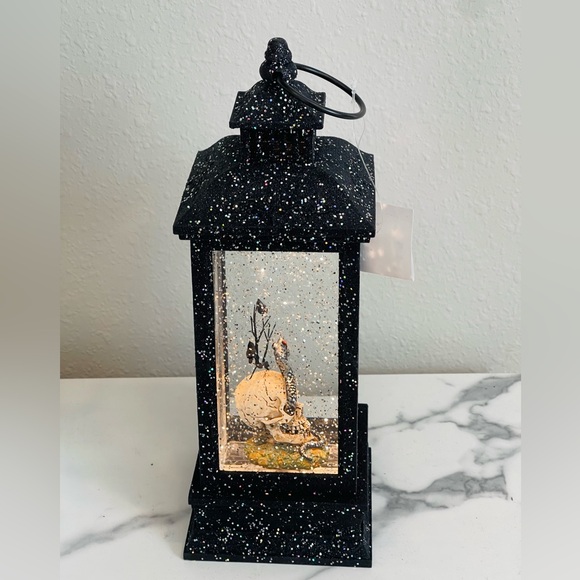 NWT Halloween lantern snow globe, lights up swirls snow, snake in skull, spooky! - Picture 6 of 8